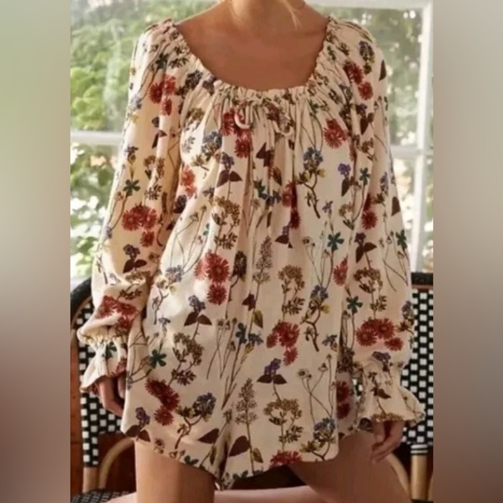 Anthropologie Cream Print Jumper, roomy small - Picture 1 of 9